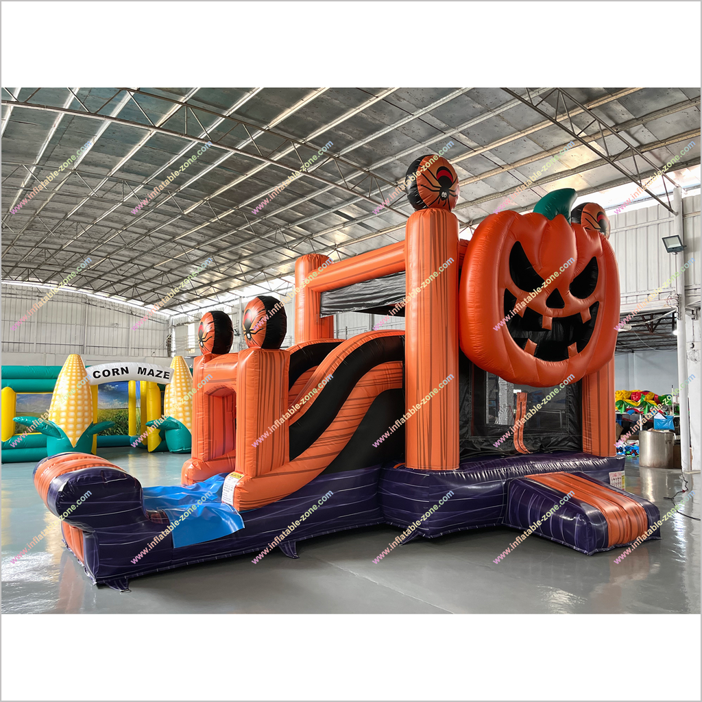 Halloween Themed Pumpkin Inflatable Jumping Castle Slide Combo Giant I