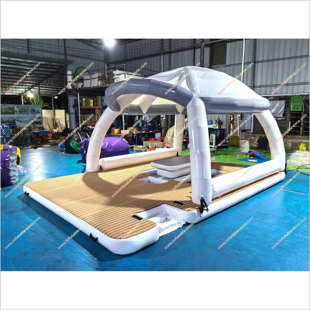 Inflatable Floating Dock Platform With A Tent For Water Recreation Inflatable Swim Dock Blow Up Water Platform