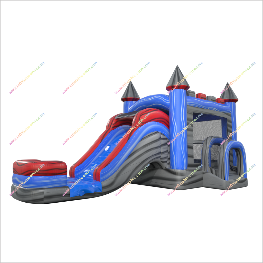 Bounce and Water Slide Combo soplando el castillo saltando con una cas