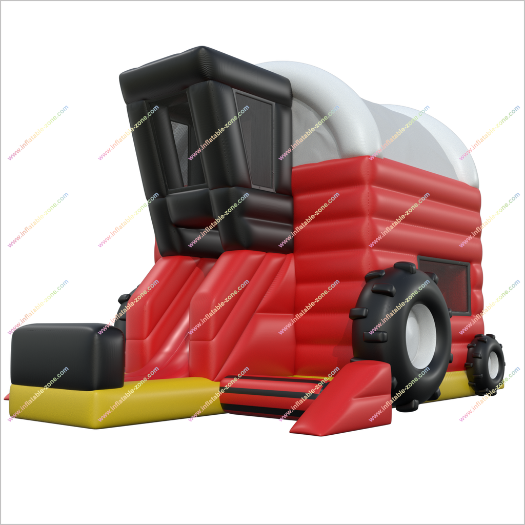 Red Tractor Inflatable Combo Bouncy Castle Slide Hire Farm Inspired Bo
