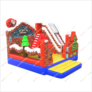 Merry Christmas Inflatable Indoor Bounce House With Slide Obstacle Bouncy Castle Bouncer Slide Combo Soft Play Equipment For Sale - Inflatable-Zone