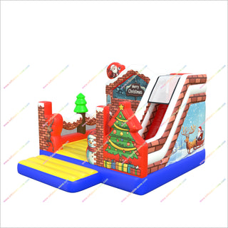 Merry Christmas Inflatable Indoor Bounce House With Slide Obstacle Bouncy Castle Bouncer Slide Combo Soft Play Equipment For Sale - Inflatable-Zone