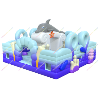 Dolphin-Themed Inflatable Obstacle Course Rent Bounce House Playground Near Me Oceans Of Fun - Inflatable-Zone