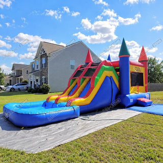 Double Lanes Inflatable Water Bounce House Combo Durable Attractive Water Slide Bounce Castle Jumper - Inflatable-Zone