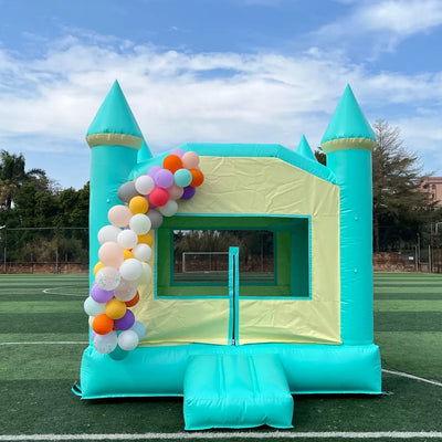 Green Inflatable Bounce Castle Jumper Combo, Big Bounce Houses With Slide