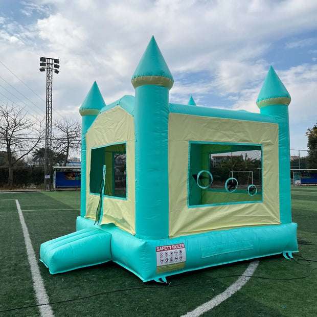 Green inflatable bounce castle jumper combo, big bounce houses with slide