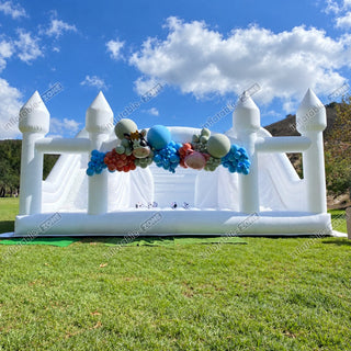 Commercial Giant Inflatable Bounce House With Slides Combo, White Bounce Castle For Wedding Party - Inflatable-Zone