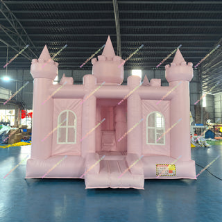 Pastel Pink Color Inflatable Jumping Castle Commercial Inflatable Tiny House Indoor Play Equipment Princess Bounce House Rental Grade - Inflatable-Zone
