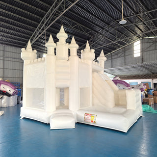 Soft Pastel White Bouncy Castle Inflatable Slide Wedding Combo Bounce House With Ball Pit And Slide - Inflatable-Zone