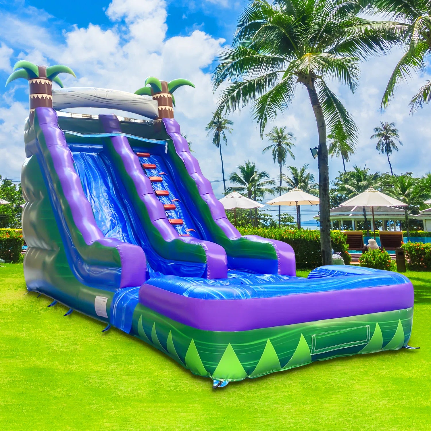 Inflatable Water Slide Wet Dry Tropical Waterfall Commercial Blow Up Pool Waterslides For Backyard