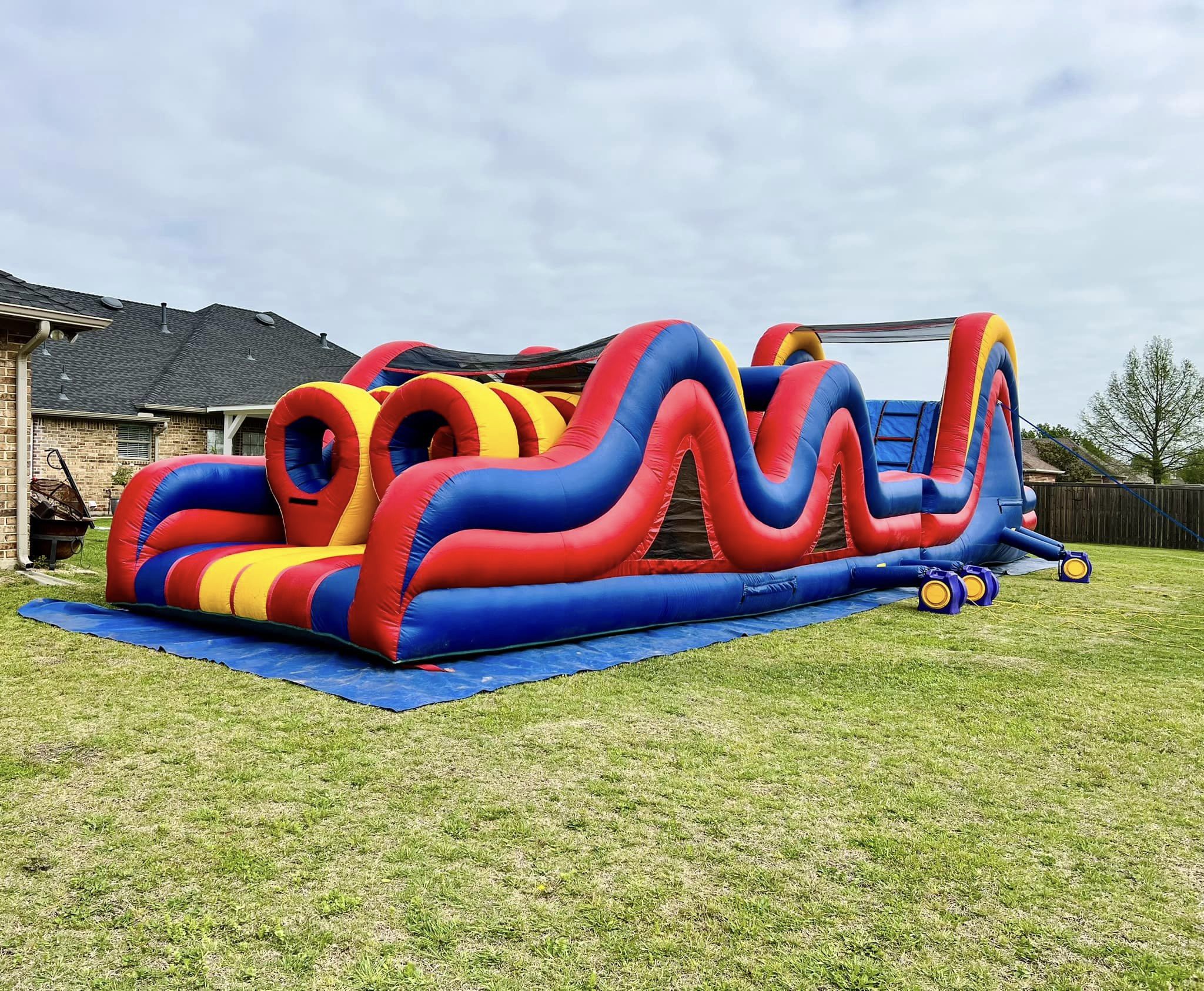 Inflatable Obstacle Course Bounce House, Commercial Race Obstacles Bounce Castle With Inflatable Slide For Outdoor Backyard
