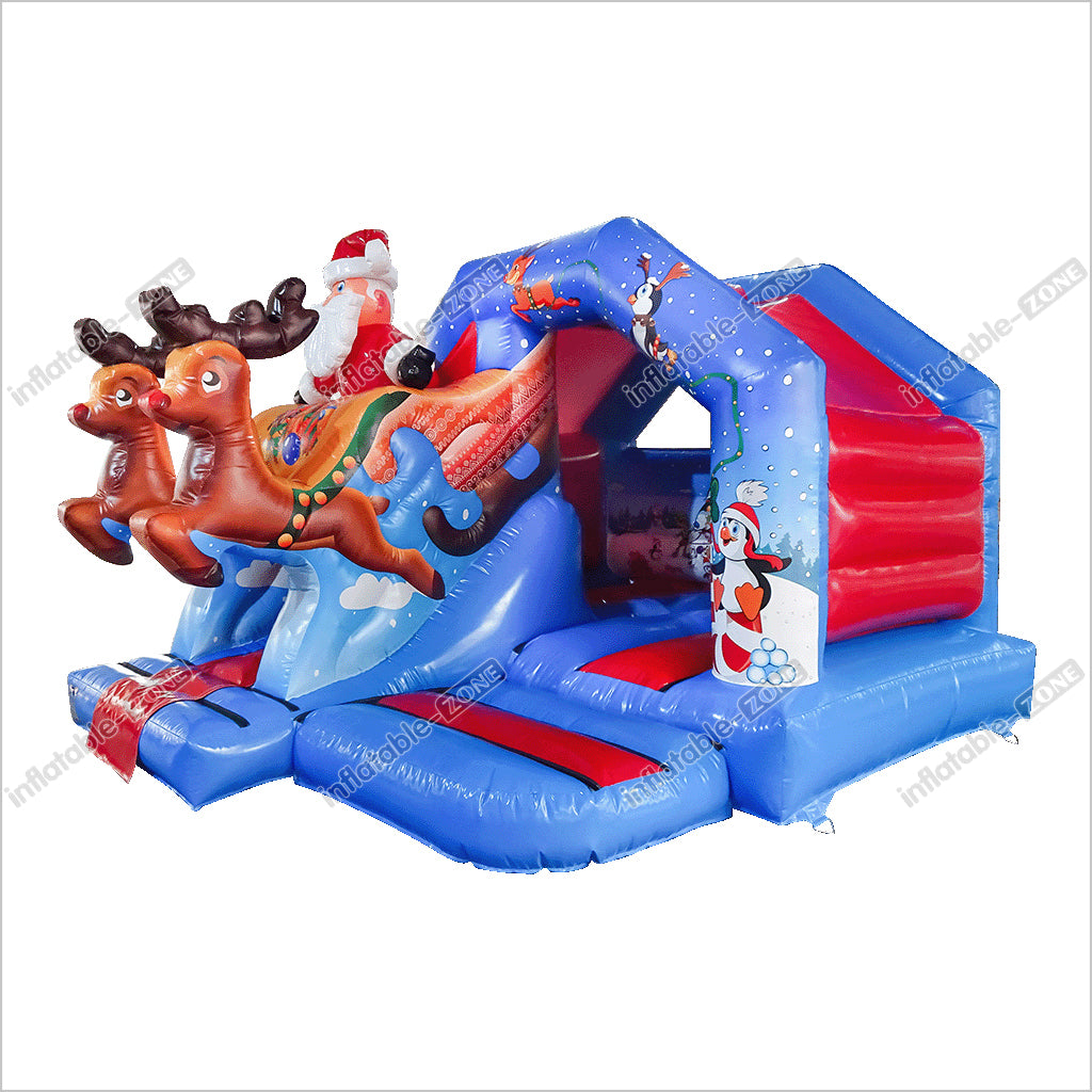 3D Christmas Santa Out Sunny Bouncy Castle Curved Slide Combo Inflatab