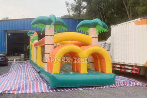Funny Large Inflatable Challenge Jungle Obstacle Course Slip And Slide Inflatable Toy For Amusement Park