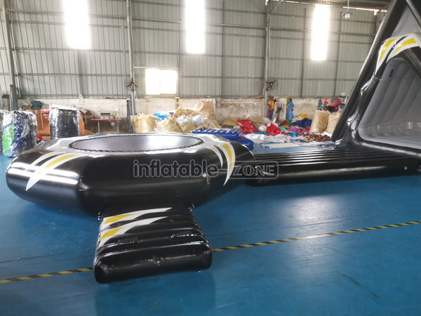 New Black Inflatable Water Floating Trampoline Combo With Launch And Slide
