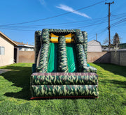 Inflatable camouflage bounce house with slide for kids, outdoor bounce castle for event