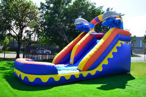 Dolphin Splash Commercial Grade Inflatable Water Slide With Attached Deep Pool Party Jump Near Me