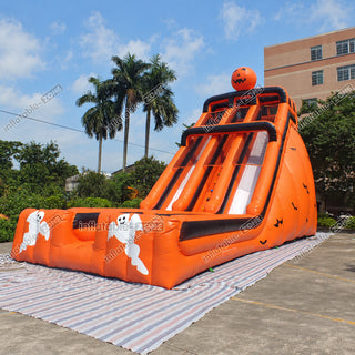 Halloween Pumpkin Patch Bouncer Inflatable Slide Commercial Giant Inflatable Jumpers Castle Double Lane Slide - Inflatable-Zone