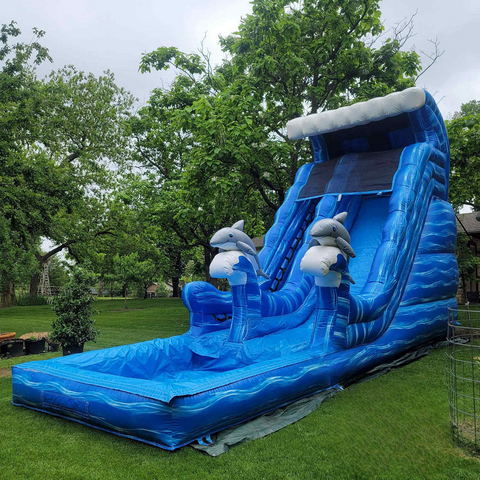 Dolphin Water Slide Backyard Bouncers And Party Wave Inflatable Wet Dry Waterslide With Pool