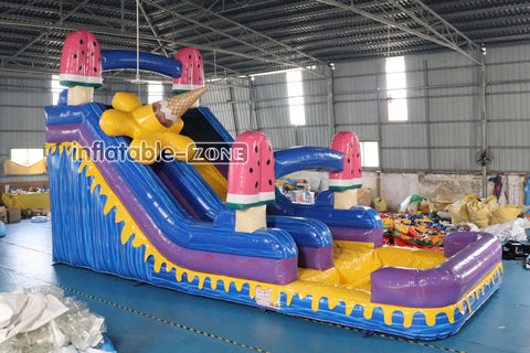 Ice Cream Inflatable Water Slide With Pool Commercial Giant Inflatable Slides Bouncing All Around Party