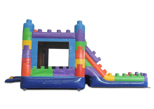 Mega Blocks Combo Wet Dry Bounce House With Slide Inflatable Water Jumping Castle