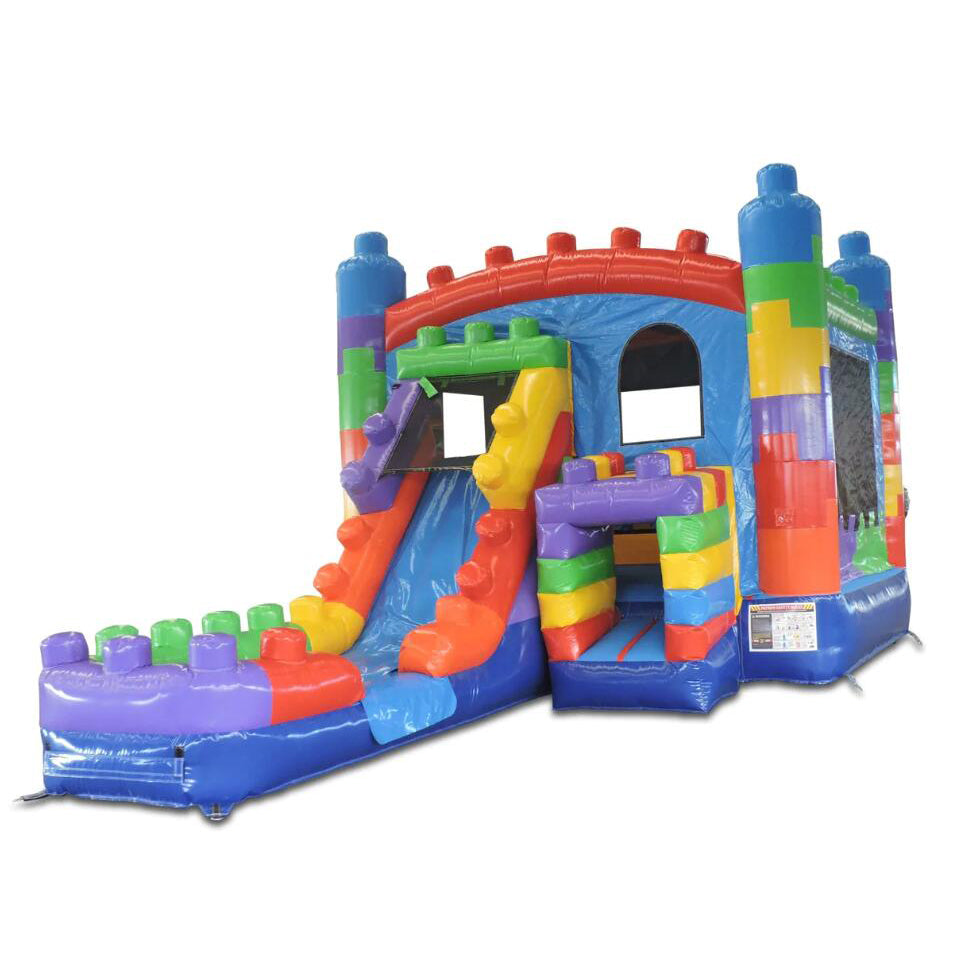 Mega Blocks Combo Wet Dry Bounce House With Slide Inflatable Water Jumping Castle