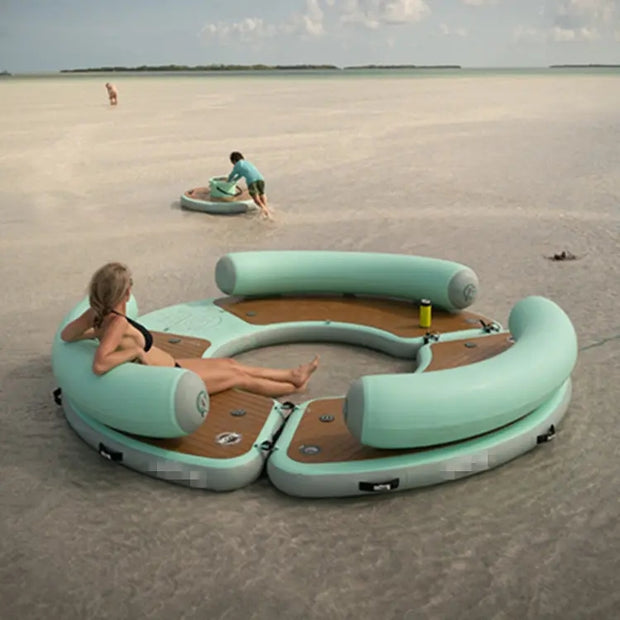 Round inflatable Hammock water park play floating island platform hangout dock