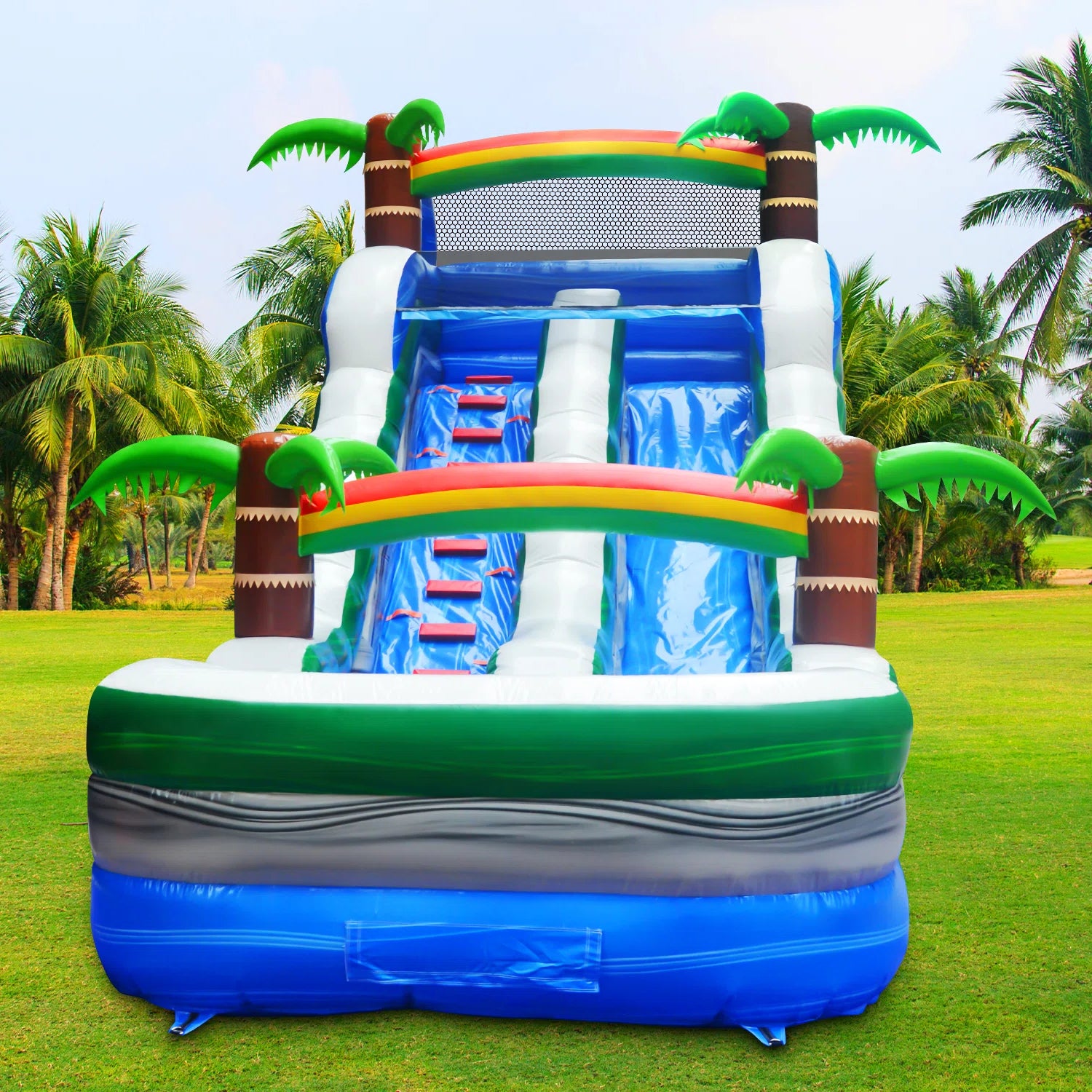 Inflatable With Water Slide Wet Dry Tropical Oasis Commercial Blow Up Waterslides Deep Pool