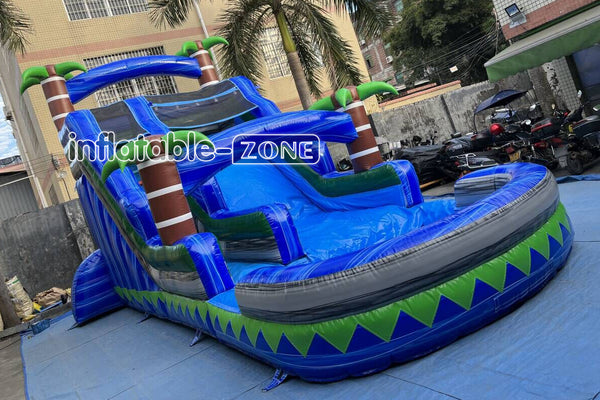 Moonbounce Waterslide Backyard Inflatable Palm Trees Water Slide Bouncy Castle With Pool