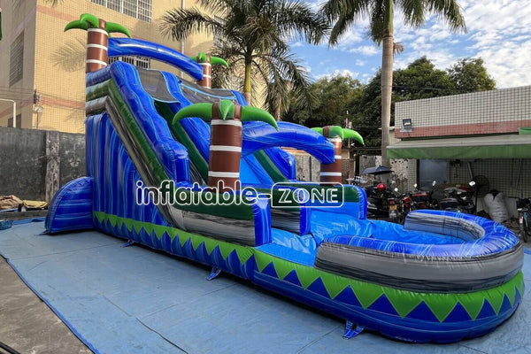 Moonbounce Waterslide Backyard Inflatable Palm Trees Water Slide Bouncy Castle With Pool