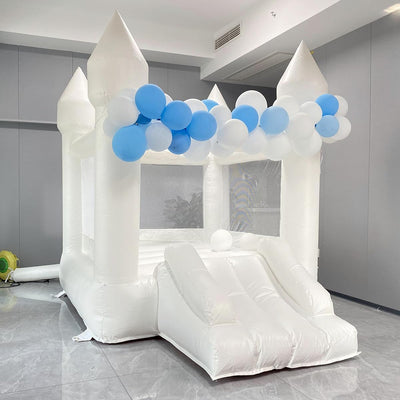 White Bounce House with Slide Family Backyard Bouncy Castle Idea for Kids