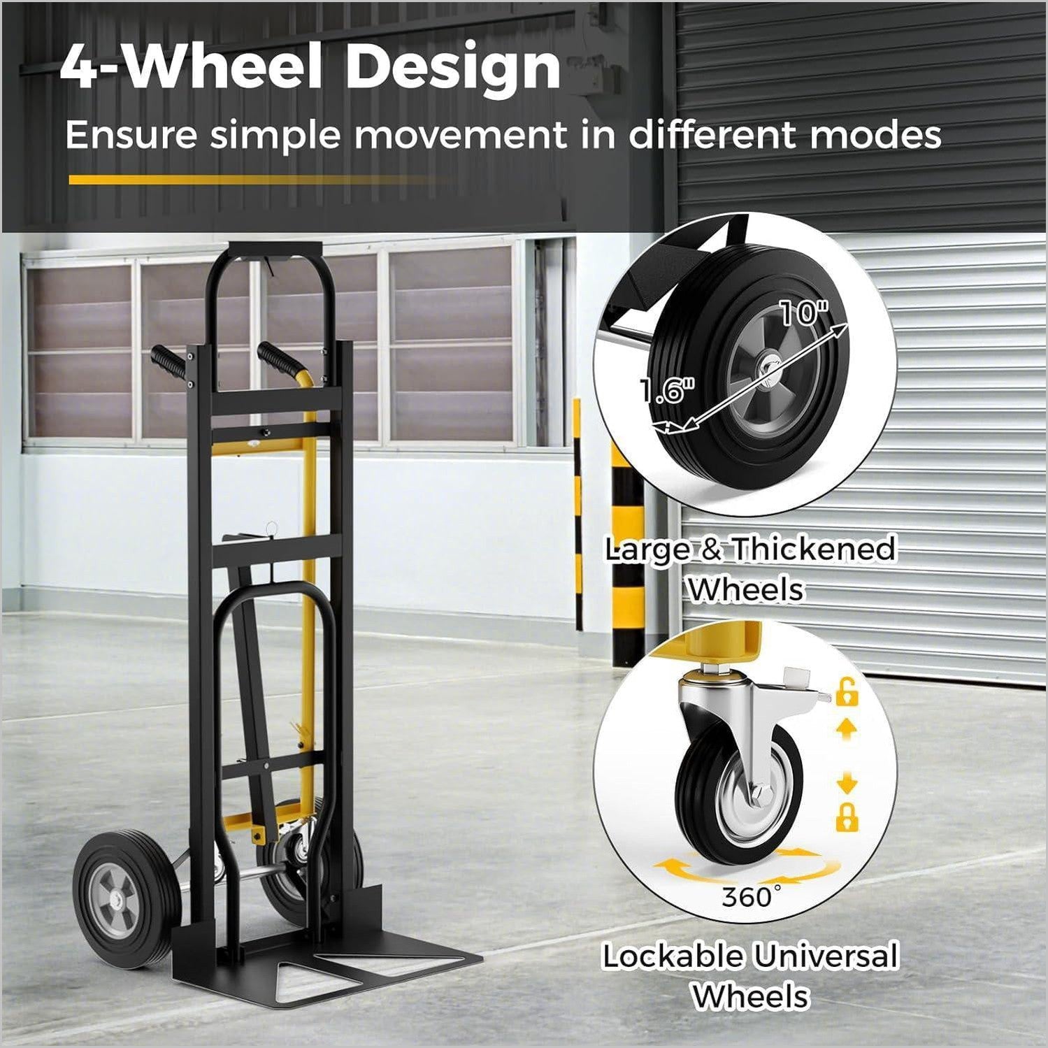 Osluken 3 In 1 Industrial Convertible Hand Truck, 1000 LBS Capacity Heavy Duty Platform Cart, Utility Aluminum Collapsible Dolly With Stair Climbing Wheels And Dual Handles For Transport, Moving