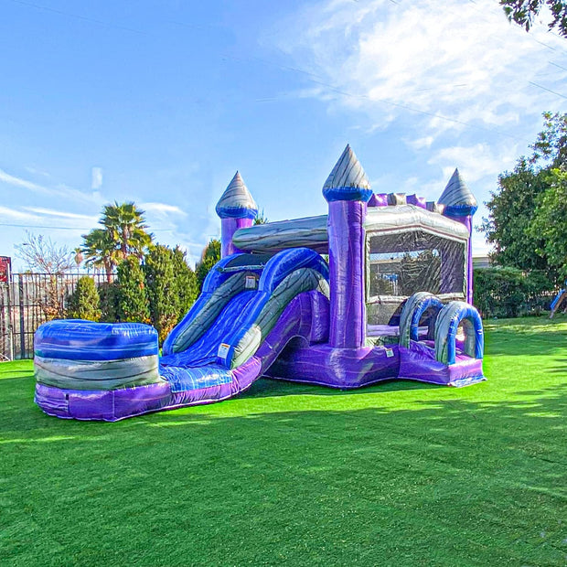 Outdoor Purplish Castle Commercial Grade Bounce House Water Slide Combo With Splash Pool Bouncy Castle