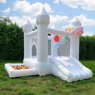 White Bounce Houses, Castle Theme Kids Inflatable Trampoline With Ul Blower, Durable And Easy To Set Up, Safe And Fun For Active Kids