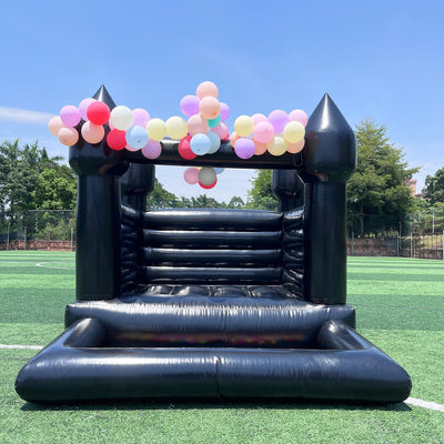 Black commercial bounce house party inflatable bounce castle with ball pit for kids
