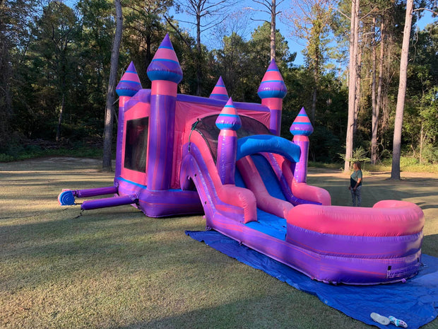 Princess pink bounce castle with slide and ball pit pvc, modern bounce house with slide