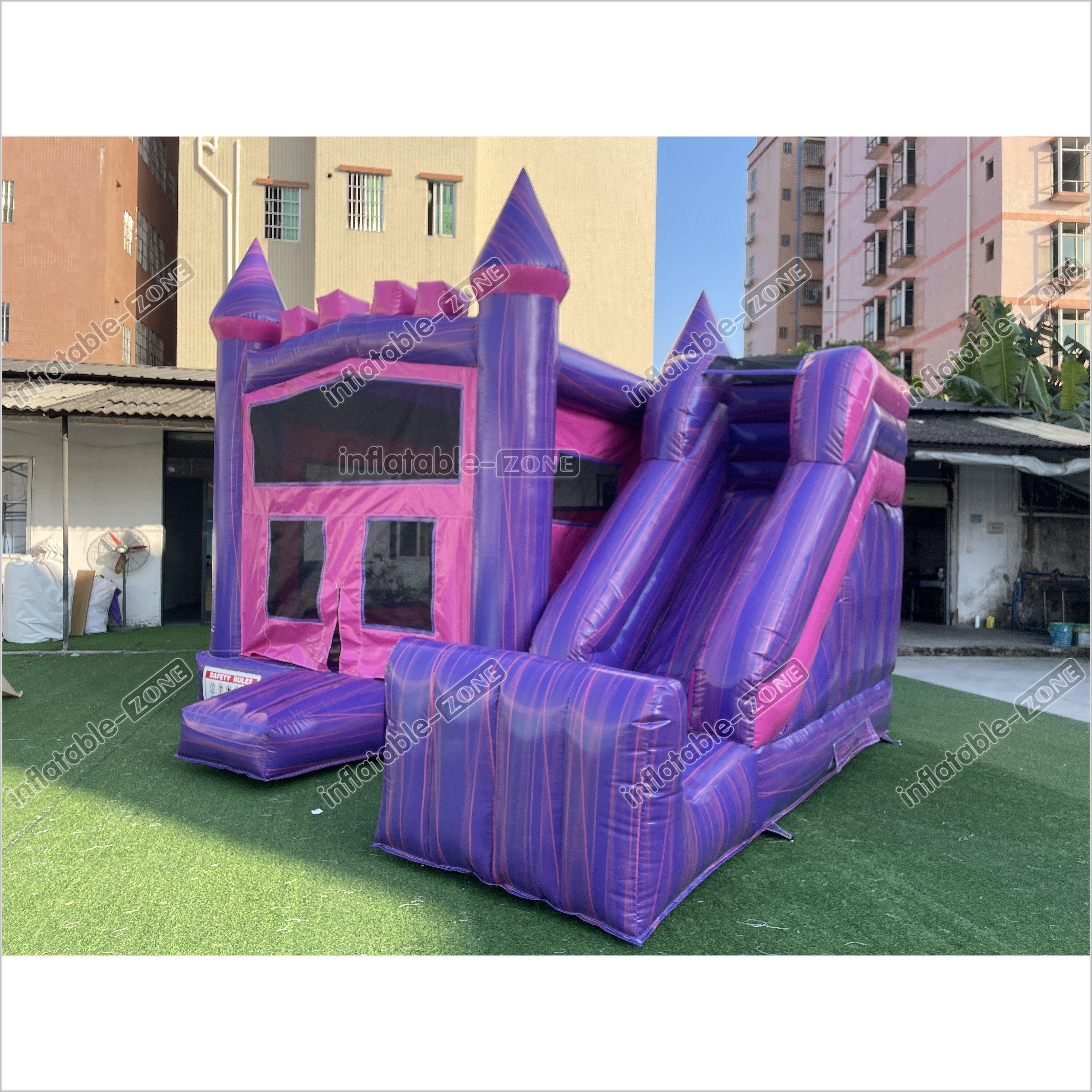 Pink Purple Bouncy Castle Slide Combo Inflatable Bounce House Jump