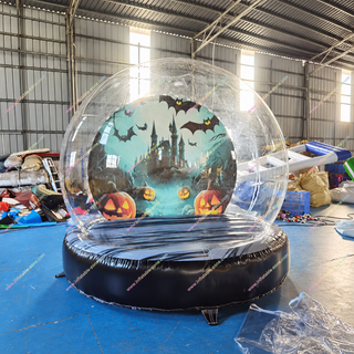 Create a spooky spectacle with our Airblown Inflatable Snowglobe Bubble Tent! This transparent photo booth features Halloween-themed decor, complete with bats for a haunting twist. Perfect for parties and events, it blends eerie fun with the charm of a snow globe for unforgettable photos.