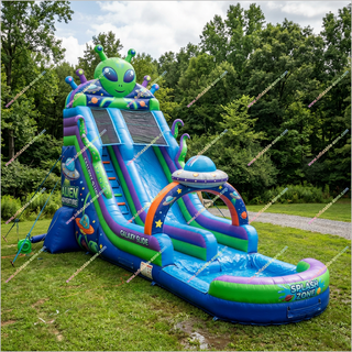 Alien Themed Party Inflatable Waterslide And Splash Pool Flying Saucer Arch Inflatable Water Slide For Yard