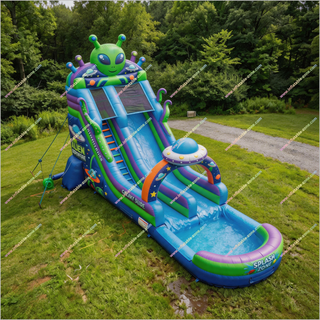 Alien Themed Party Inflatable Waterslide And Splash Pool Flying Saucer Arch Inflatable Water Slide For Yard