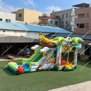 Create a jungle of fun right in your backyard with the Animal Jungle Theme Inflatable Bounce House & Waterslide Combo! This exciting inflatable features a bounce house, a thrilling waterslide, and a splash pool—perfect for hours of fun for both kids and adults. Ideal for parties, gatherings, or just a fun day outdoors, it’s easy to set up and guarantees a wild adventure for all. Ready to make a splash?