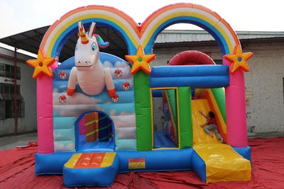 Bounce Unicorn Commercial Moonwalks Large Bouncy Rainbow Jumping Castle Slide Combo