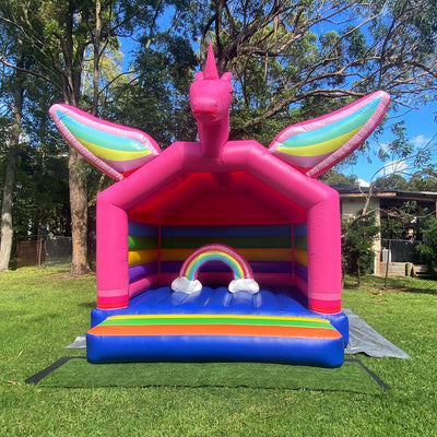 Rainbow jumping castle unicorn inflatable bounce house small jumpers bouncing for fun