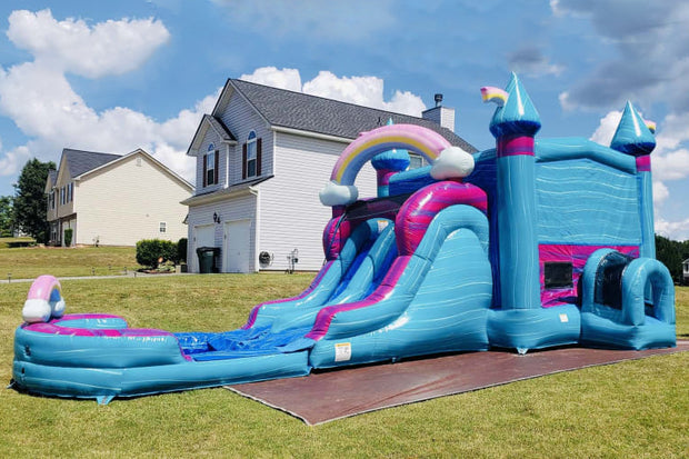 Jump For Joy Bouncy Castle Blow Up Slip And Slide Combo Wet Dry Inflatable Water Bounce House
