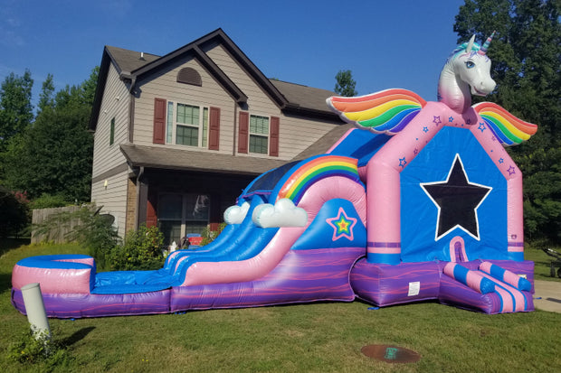 Unicorn Combo Wet Dry Inflatable Bouncy Castle Jump And Double Slide Bouncer Blow Up Party