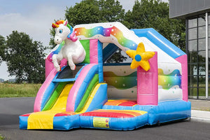 Bounce House And Slide Combo Unicorn Jumping Happy Hop Bouncy Castle Play Center