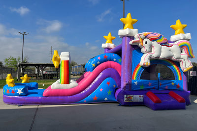 Unicorn combo club bounce house water slide play yard inflatable bouncer blow up castle