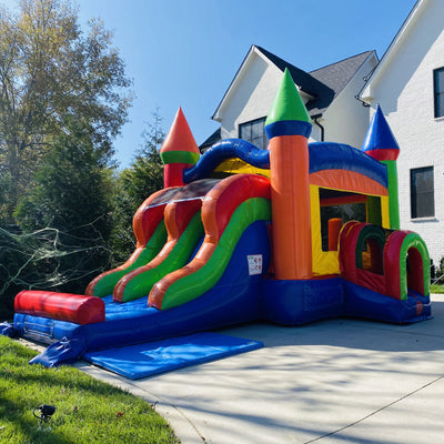 Bounce House Water Slide Combo Rainbow Jumping Happy Hop Bouncy Castle Party Inflatables