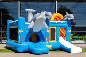 Large Inflatable Bouncy Castle Dolphin Bounce House Combo And Slide Jumping Playhouse