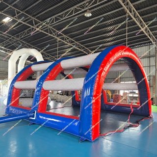 Transform a backyard or event space into an exciting baseball practice area with an inflatable batting cage. Enclosed netting helps keep balls contained while players enjoy batting practice, training drills, and fun sports games. Portable and easy to inflate, the cage suits family activities, school events, parties, sports clubs, rentals, and commercial entertainment venues, providing an engaging setup for baseball fans of different ages.
