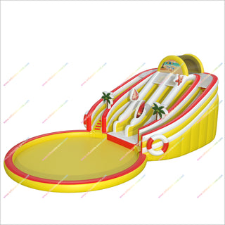 Beach-Themed Inflatable Water Slide With Splash Pool And Dual Climbing Lanes Inflatable Waterslides For Adults